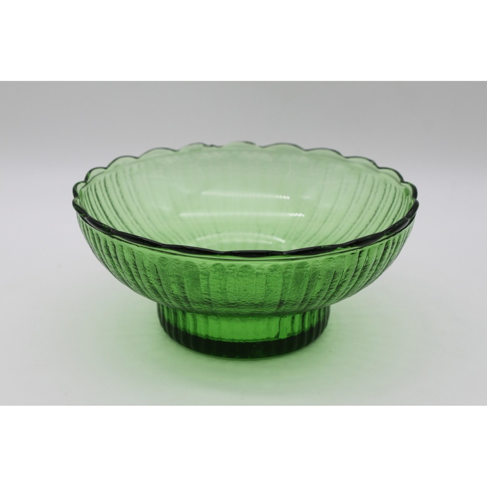 Vtg MCM Collectible EO Brody Co M2000 Green Glass Scalloped Pedestal Bowl